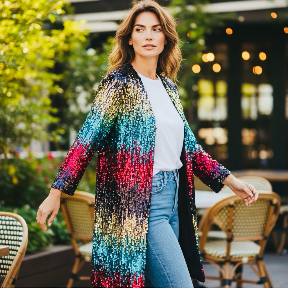 Sequin Coat Multicolor Statement Piece Size 3XL - Also Looks Great Oversized - Picture 4 of 9